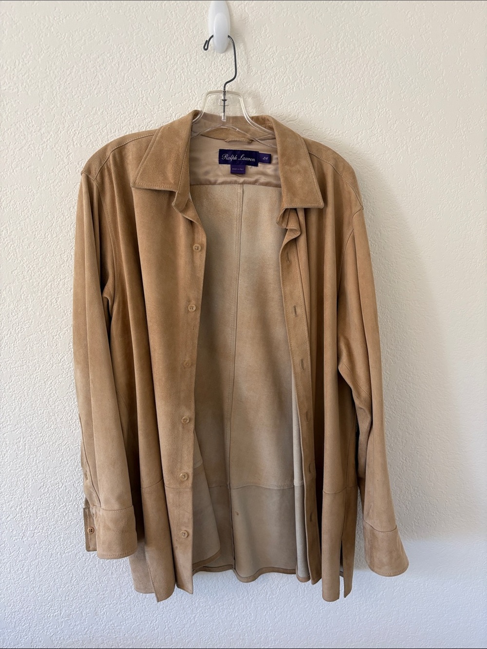 Vintage  Ralph Lauren Purple Label made in Italy    Light Brown Suede Button